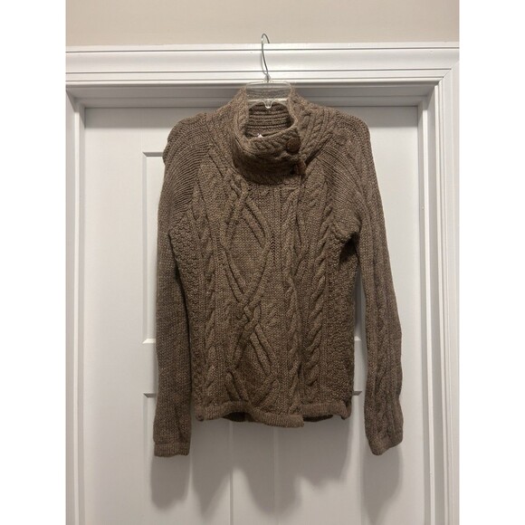 Highland Home Industries Small Pure New Wool Brown Cable Knit Cardigan Sweater - Picture 1 of 8